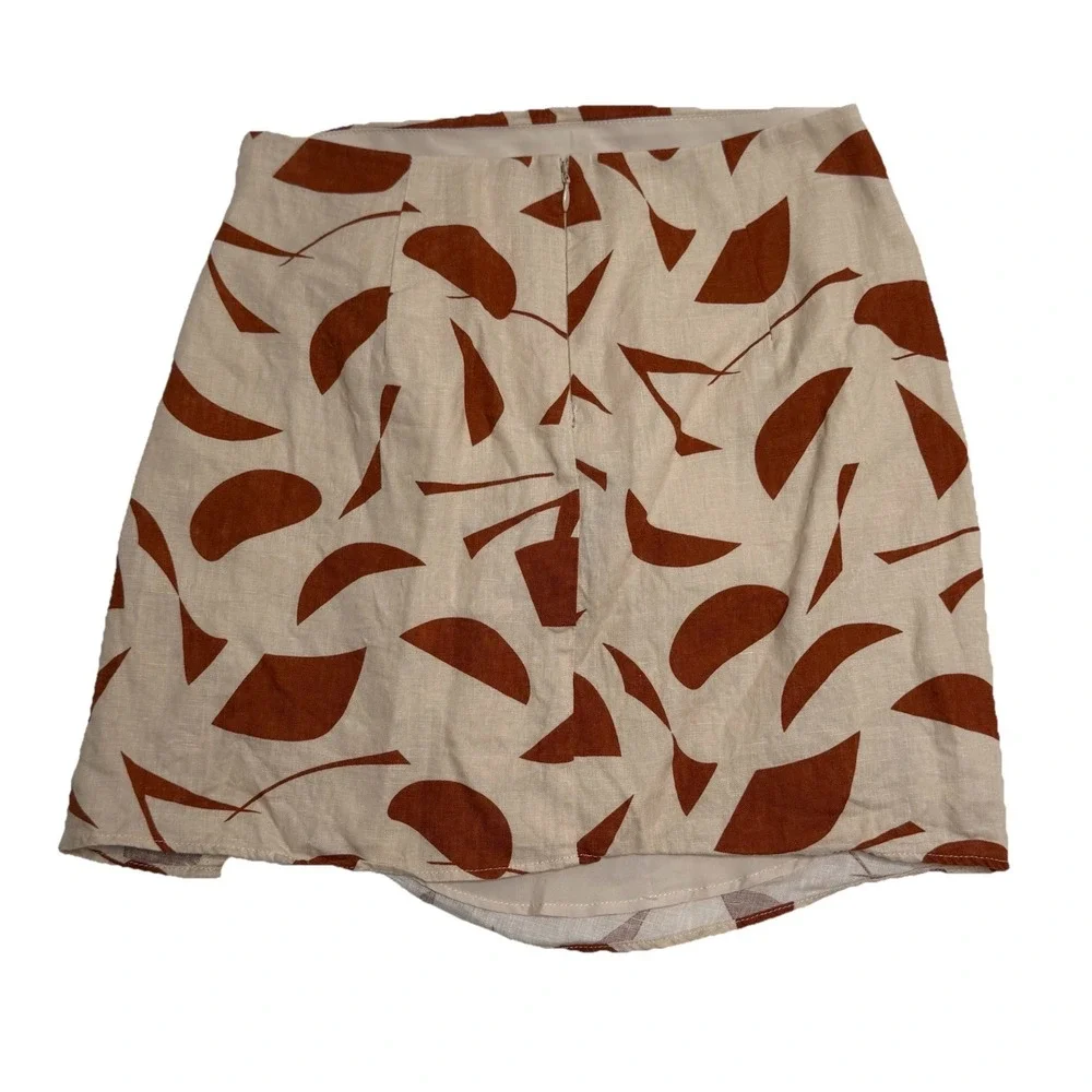 ASTR the Label Nirina 100% Linen Mini Skirt Rust Abstract Size‎ Medium FLAW HOLE